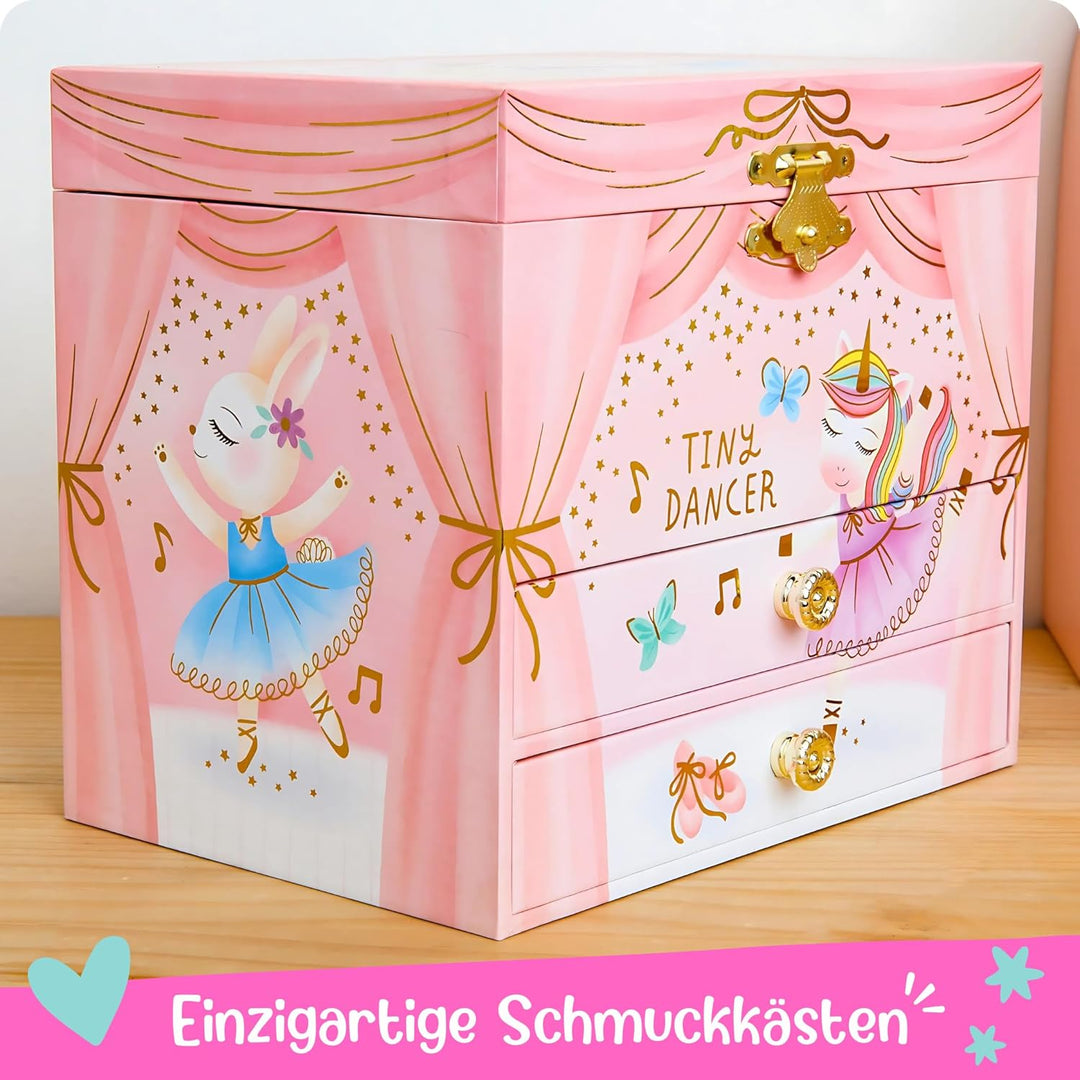 Giggle & Honey Musikalisches Schmuckkästchen für Kinder – Kinderspieluhr mit drehendem Tierballerina