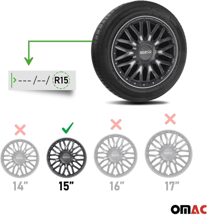 Sparco SPC1596BK Set Wheel Covers Roma 15-inch Black, Pulgadas ROMA 15 zoll SCHWARZ, ROMA 15 zoll SC