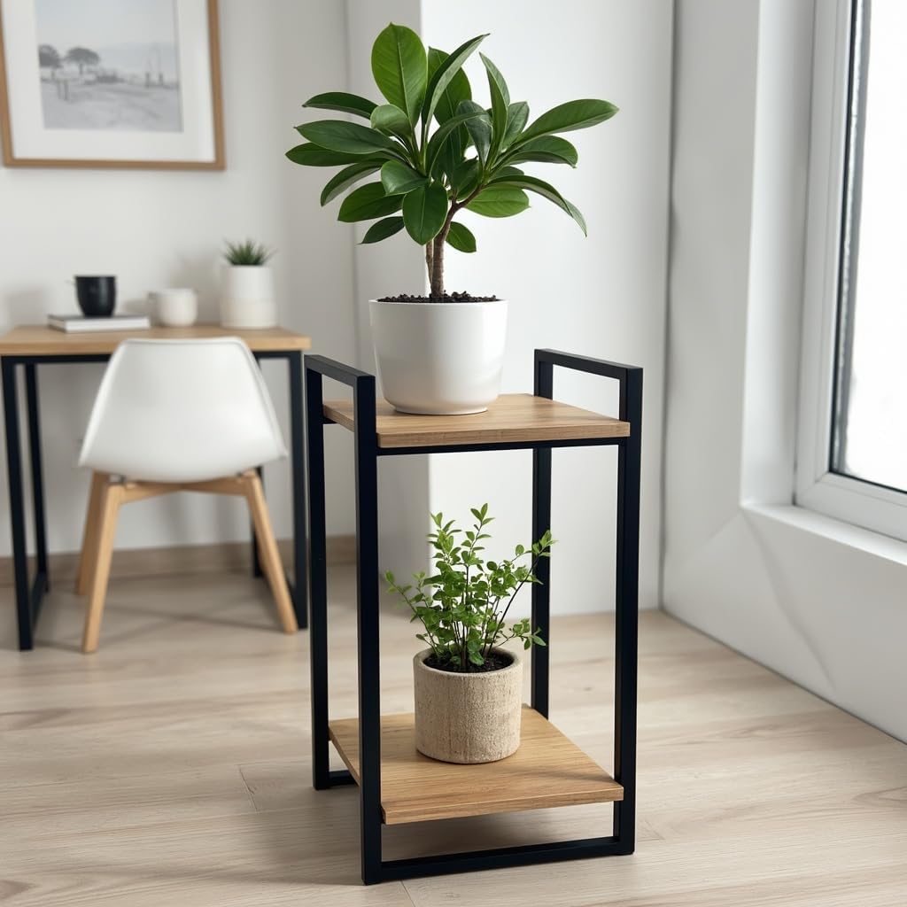 Pflanzenständer Cage - 2 Etagen - 25x22x40cm - Farbe Schwarz - für Zimmerblumen - Metallregal - Deko