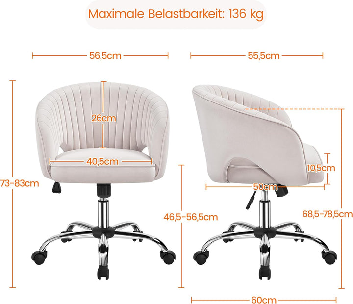 Yaheetech Bürostuhl mit Samtbezug, Ergonomischer Schreibtischstuhl mit Armlehnen, Drehstuhl mit Roll