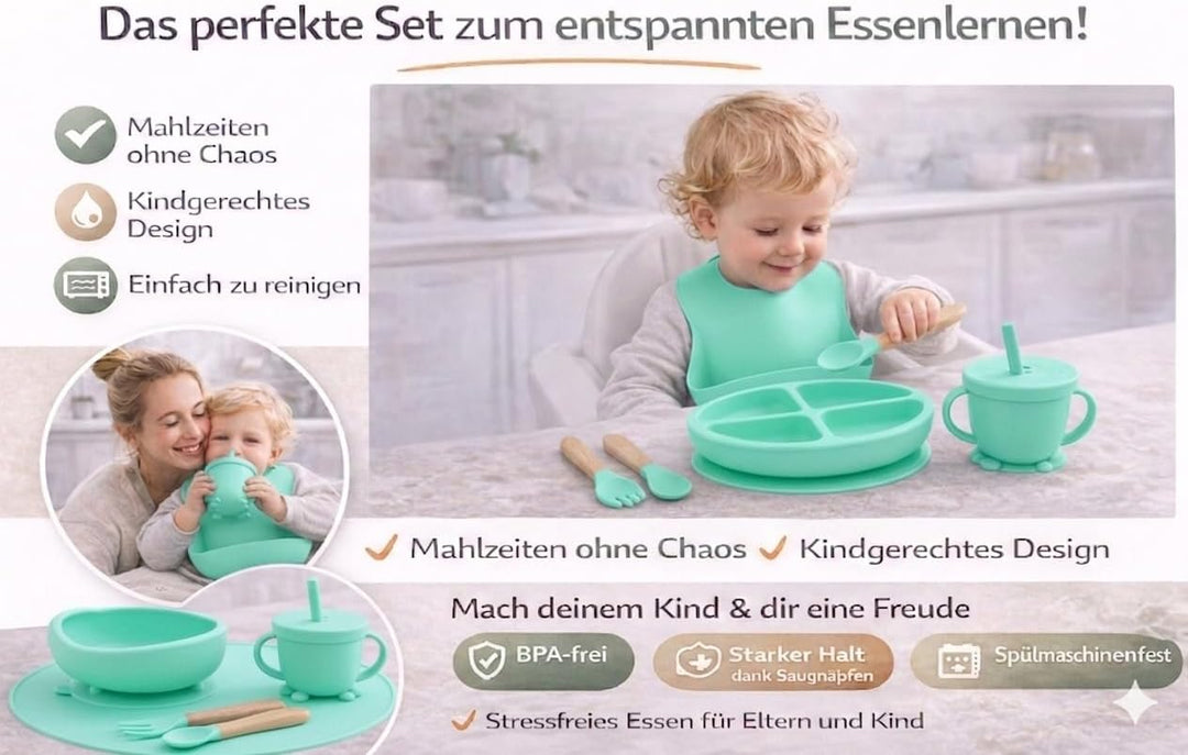 Eliano Sicheres & Rutschfestes Silikon Baby-Geschirrset - 6-teilig | Perfekt für die Beikosteinführu