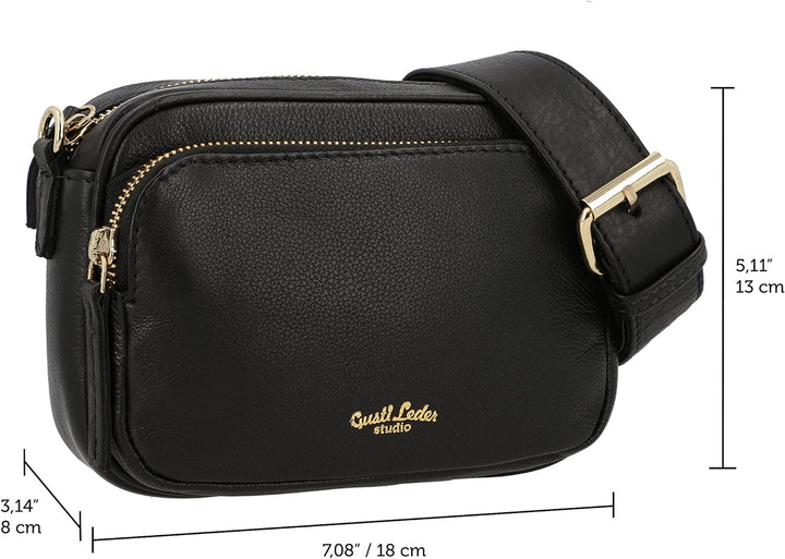 Gusti Umhängetasche Leder - Lulu Damen Umhängetasche Schultertasche Ledertasche Leder Schwarz, Schwa