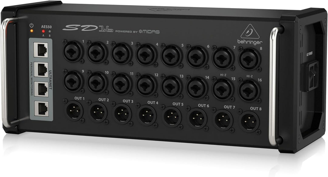 Behringer SD16 I/O Stage Box with 16 Remote-Controllable Midas Preamps, 8 Outputs, AES50 Networking