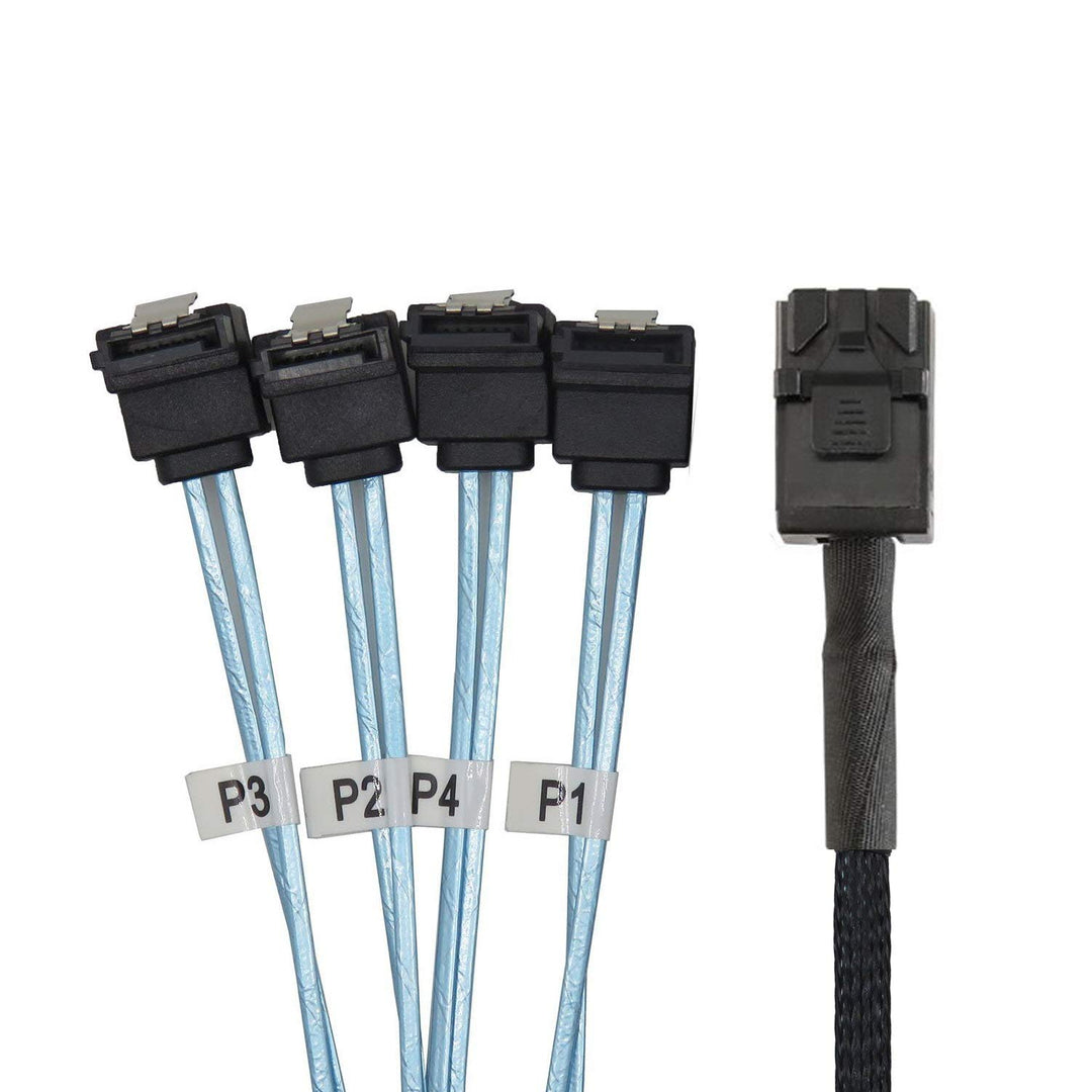 Cablecc Interner Mini-SAS-SFF-8643-Host auf abgewinkeltem 4-SATA-Zielfestplatten-6-Gbit/s-Datenserve