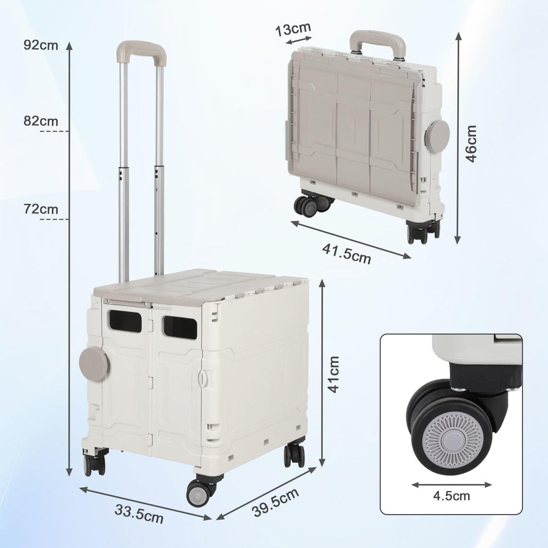 Einkaufstrolley 50 Liter mit 4 Rollen, 2 Bremsen, klappbar & stapelbar, bis 55kg belastbar, grosser