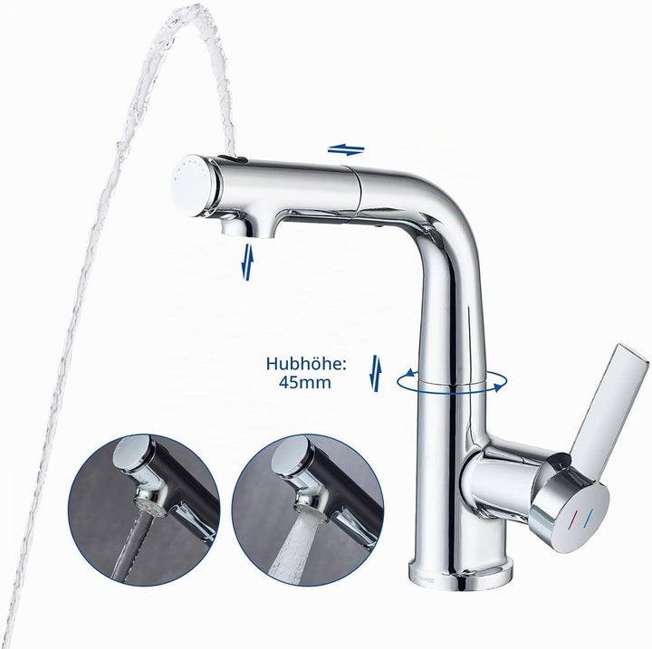 Waschtischarmatur mit Ausziehbar Wasserhahn Bad,Einhebelmischer Badarmatur Waschbeckenarmatur für mi