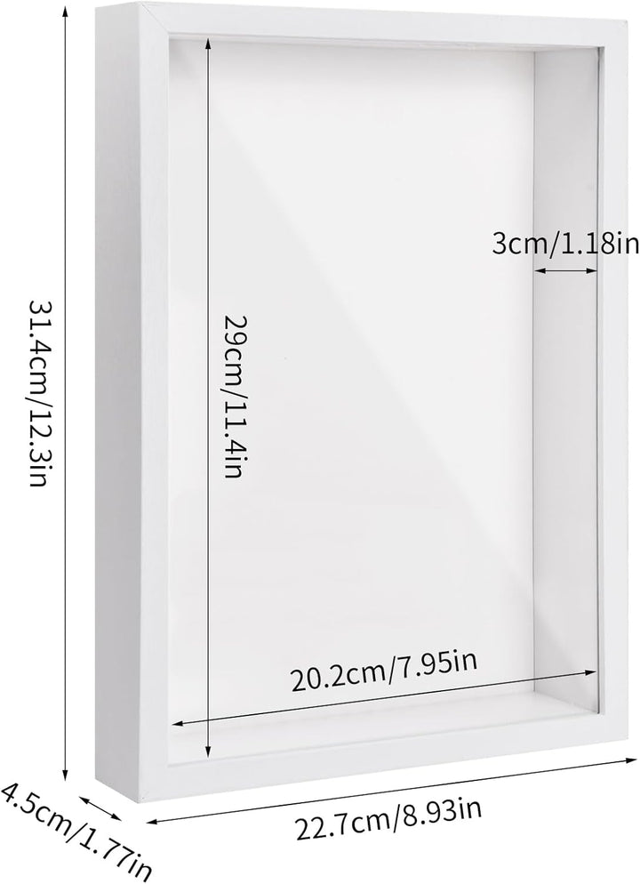 3D Bilderrahmen zum Befüllen, 3D Tief Objektrahmen A4, Schattenbox Vitrine Rahmen mit Transparente A