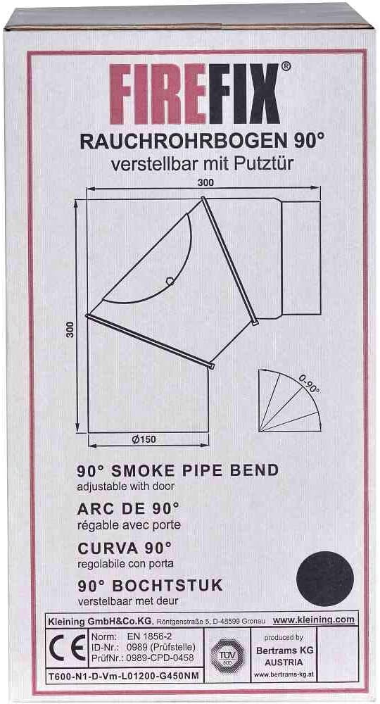 FIREFIX R150/B Ofenrohrbogen aus 2 mm starken Stahl (Rauchrohr) in 150 mm Durchmesser, für Kaminöfen
