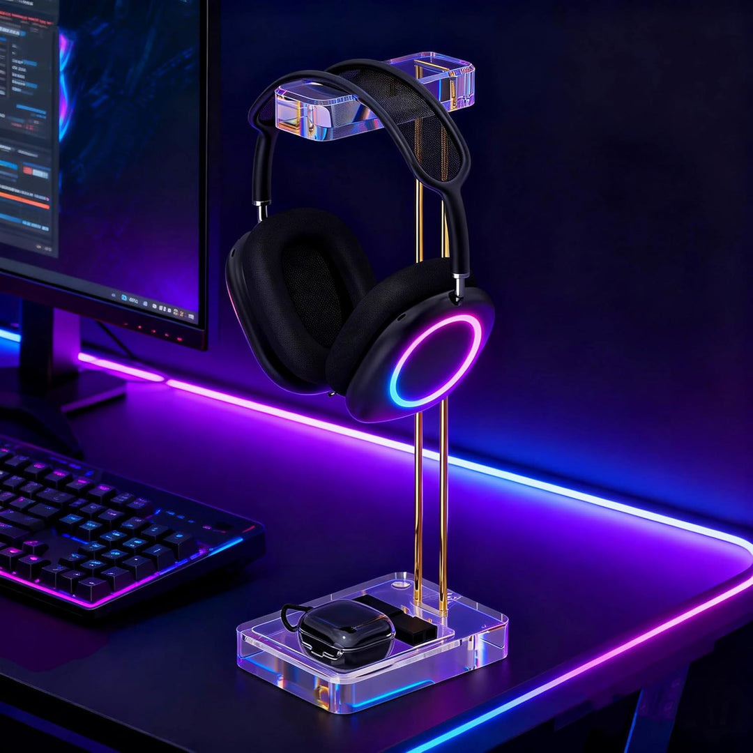 GEEKRIA Transparenter Kopfhörerständer mit goldfarbener Hardware für Over-Ear, On-Ear-Kopfhörer, Gam