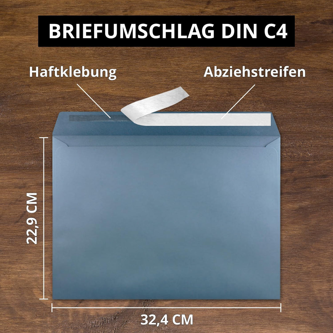 500x grosse XXL Briefumschläge DIN C4 in Grau-Blau - 22,9 x 32,4 cm - Haftklebung ohne Fenster - Ver