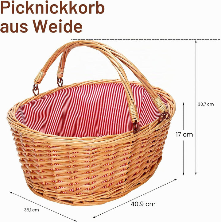 Picknickkorb aus Weidengeflecht mit doppelten, klappbaren Griffen, leerer Korb, günstige Ostereier,
