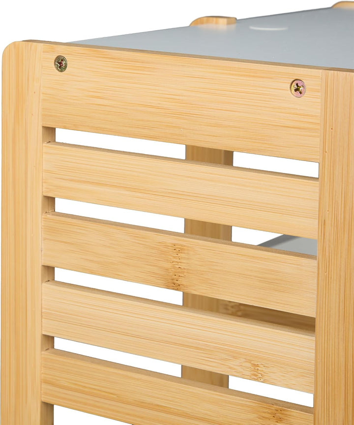 Relaxdays Badregal, 3 Ablagen, HxBxT: 35x34x20 cm, Tischregal für Badezimmer & Küche, Bambus, MDF, n