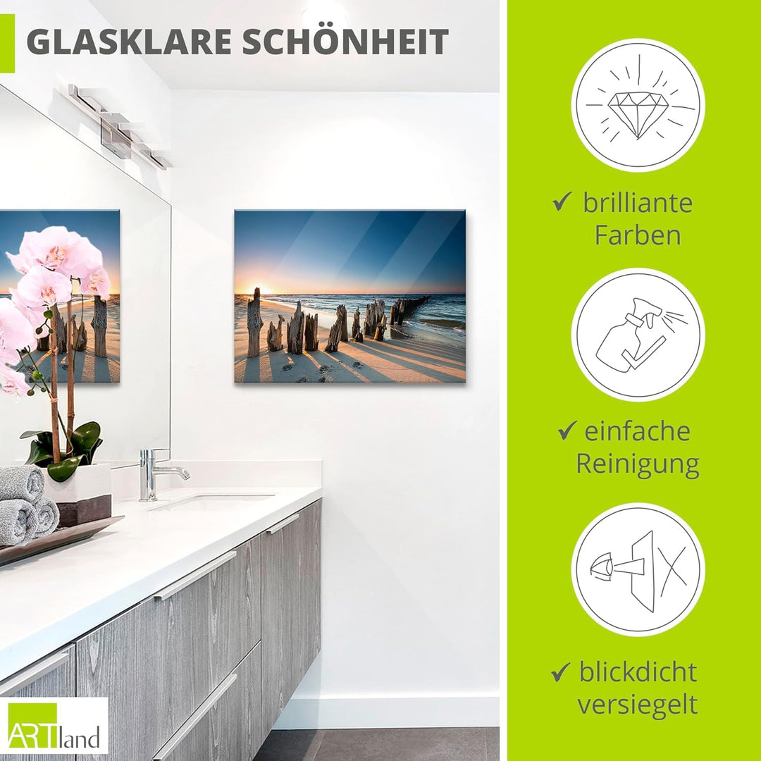 ARTland Glasbilder Wandbild Glas Bild einteilig 60x45 cm Querformat Strand Meer Ostsee Landschaft So