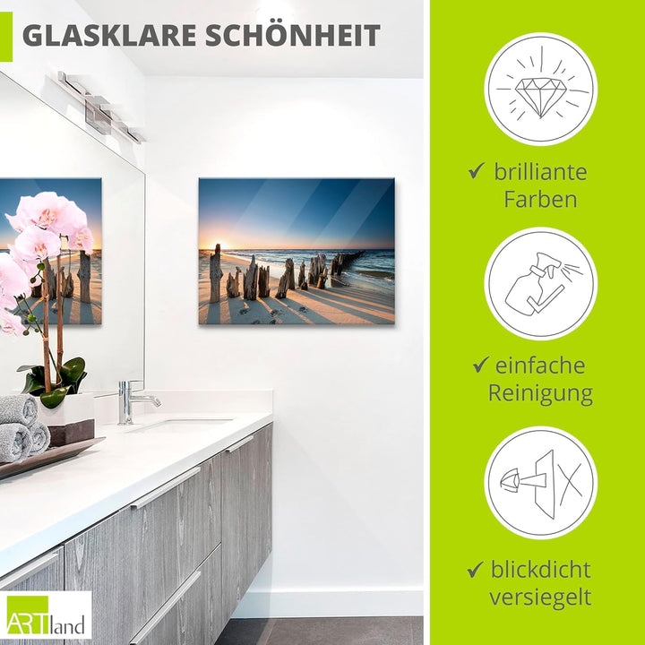ARTland Glasbilder Wandbild Glas Bild einteilig 60x45 cm Querformat Strand Meer Ostsee Landschaft So