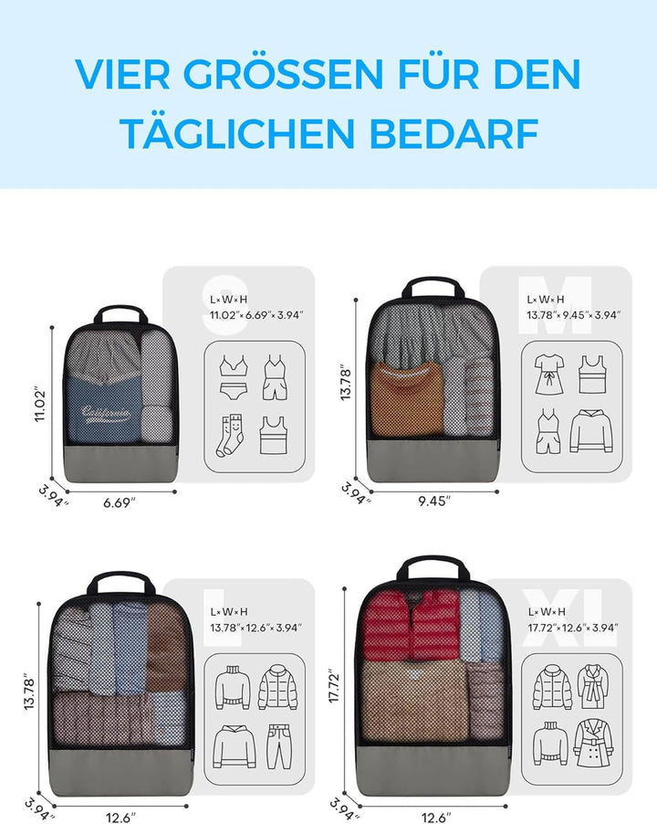 BAGLHER Packwürfel Kompression für die Reise - Extrem platzsparender Koffer-Organizer-Set, wasserdic