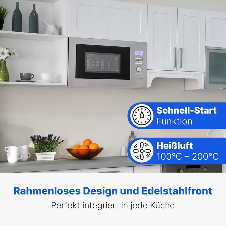 Bomann MWG 3001 H EB, 3 in 1- Einbau-Mikrowelle mit Grill und Heissluft, LCD-Display, 8 Automatikpro