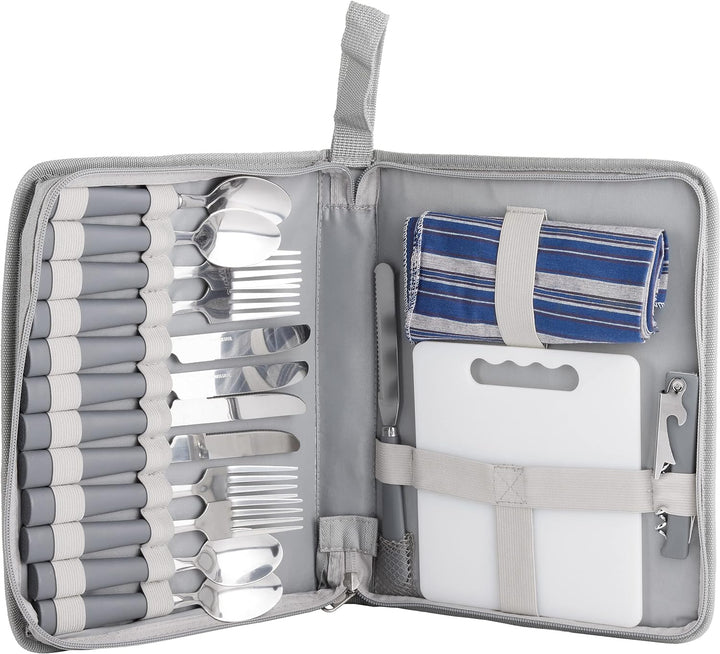 BRUBAKER Outdoor Picknick Besteckset mit Schneidebrett und Flaschenöffner für 4 Personen Camping und
