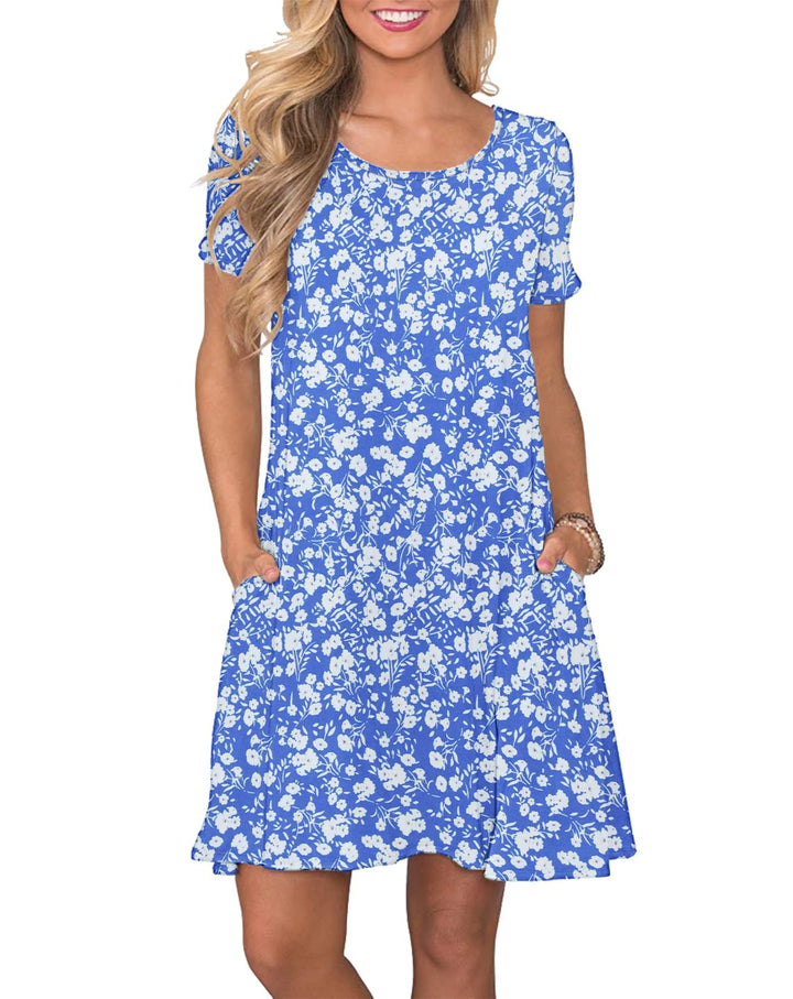 AUSELILY Damen Kleider Sommer Kurzarm Shirtkleider Kurz Sommerkleider Leicht Freizeitkleid mit Tasch