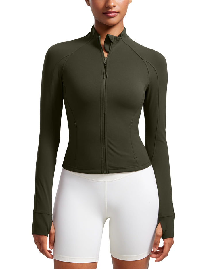 CRZ YOGA Damen Butterluxe Full Zipper Sport Jacke Zip Tasche Crop Running Laufjacke Gym Langarmshirt
