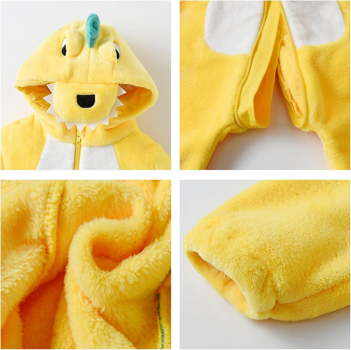 LOLANTA Baby Dinosaurier Drachen Kostüm mit Kapuze, Kinder Flanell Overall, Karneval Kostüm für Klei
