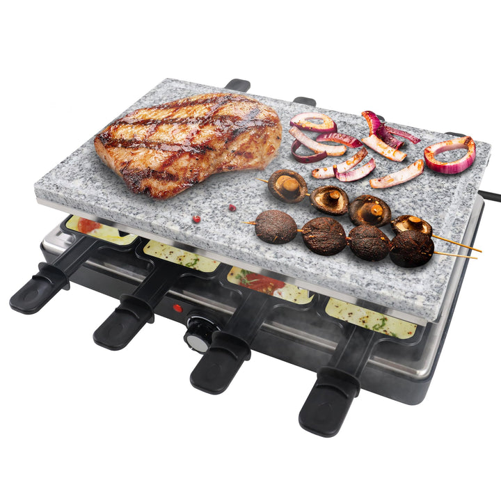 YUENFONG Raclette Grill Raclette für 8 Personen, Elektrogrill Grillplatte Tischgrill mit 8 Pfännchen
