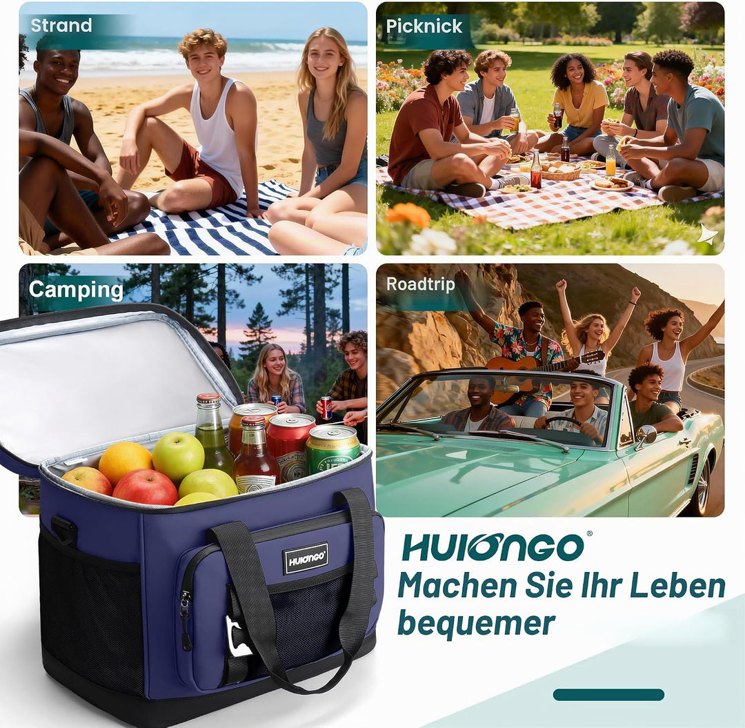 Hulongo Kühltasche, 30 L grosse isolierte Kühltasche, wasserdichte Thermotasche für Picknicks, ausla