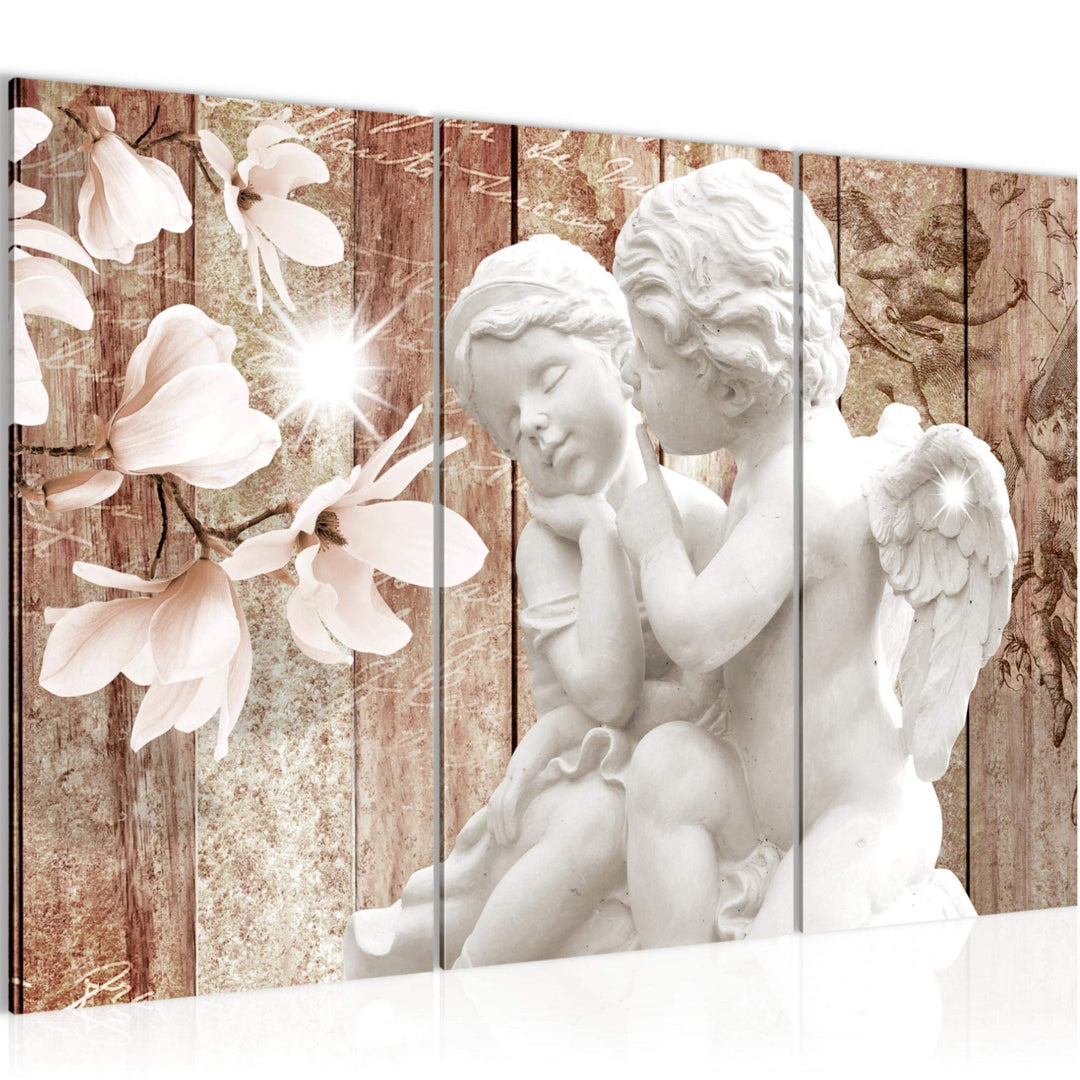 Runa Art Wandbilder Engel Blumen Bild XXL Wohnzimmer Schlafzimmer Braun Magnolien Holz 120 x 80 cm 3
