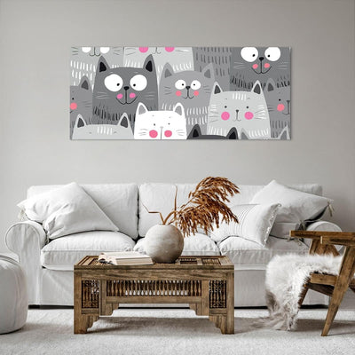 Wandbilder Dekoration Wohnzimmer Kittys Tiere Illustration Panorama Bilder auf Leinwand 120x50cm Lei