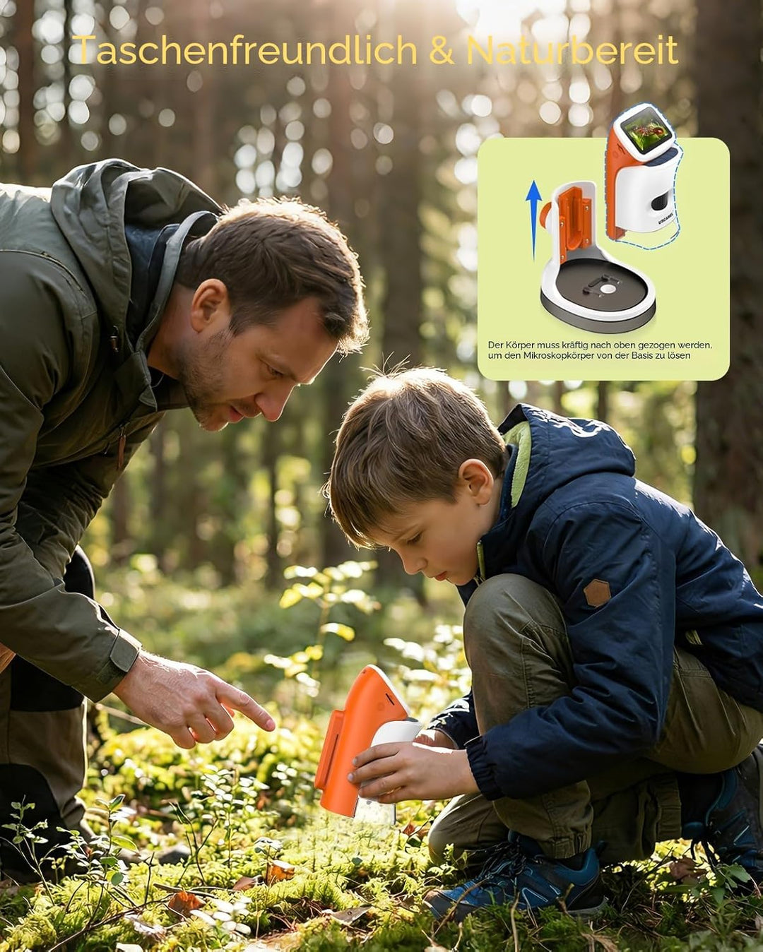 Mikroskop für Kinder mit Stand: Digitales Handmikroskop 100 – 1000 x: LCD-Display 4 K, 2,0 Zoll, USB