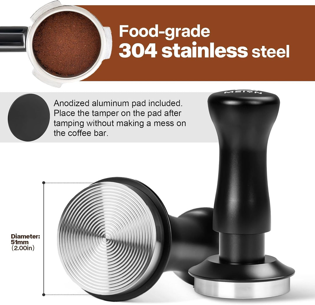 MEION Espresso Tamper 51mm, Kaffee Tamper, auf 30 lbs Anpressdruck kalibiriert, Dual Federbelastete