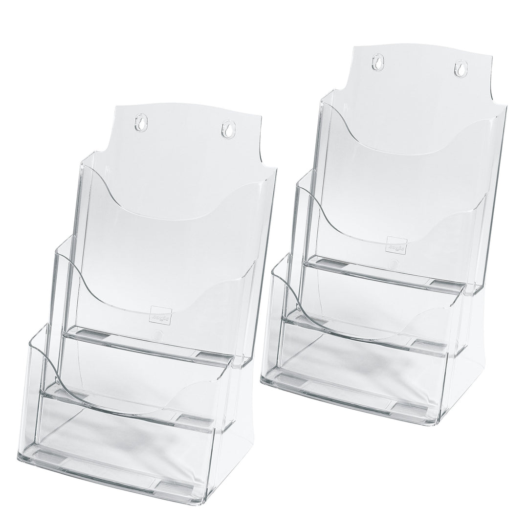 SIGEL LH130 Tisch-Prospekthalter DIN A4 aus Acryl mit 3 Fächern, 2 Stück, transparent - Prospektstän