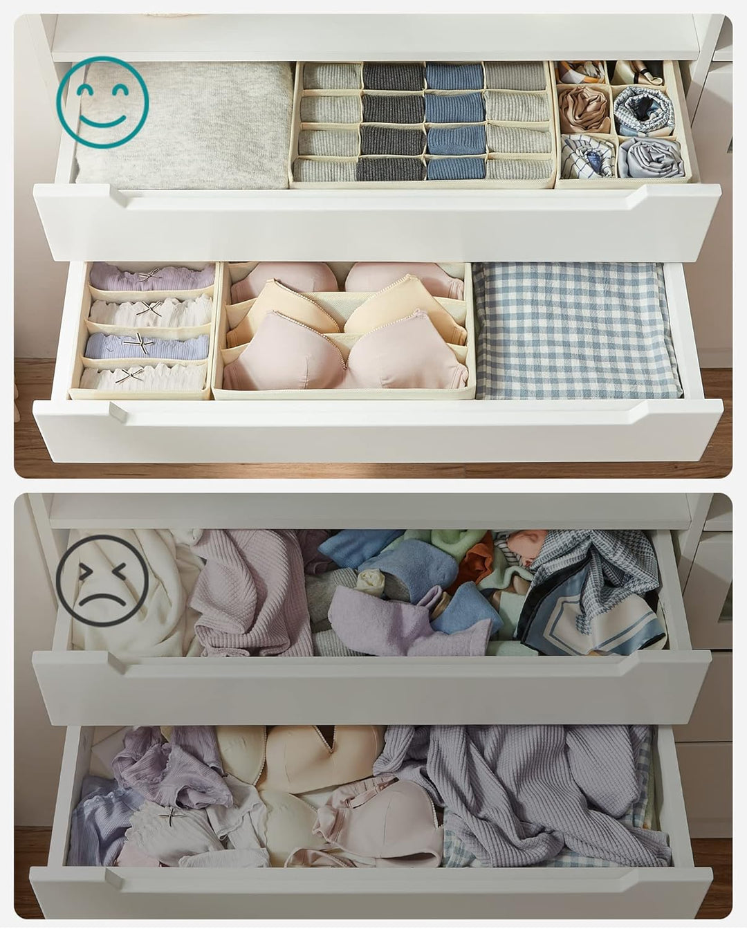 SONGMICS Unterwäsche-Organizer 4er Set, Schubladen-Organizer, faltbar, Ordnungssystem Kleiderschrank