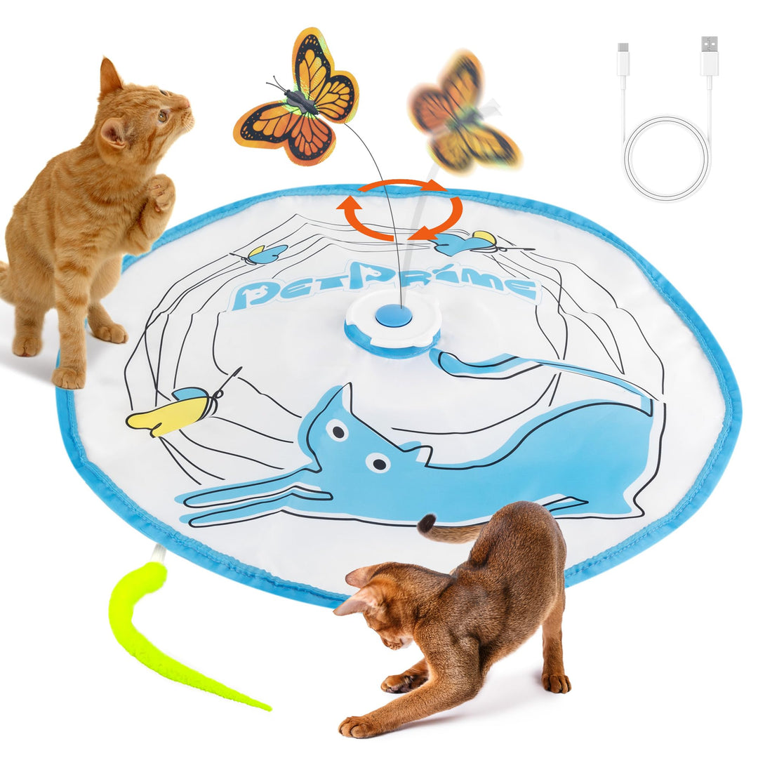 Pet Prime Interaktives Katzen Spielzeug mit Rotierendem Schmetterling & Federangel Automatisches Bew