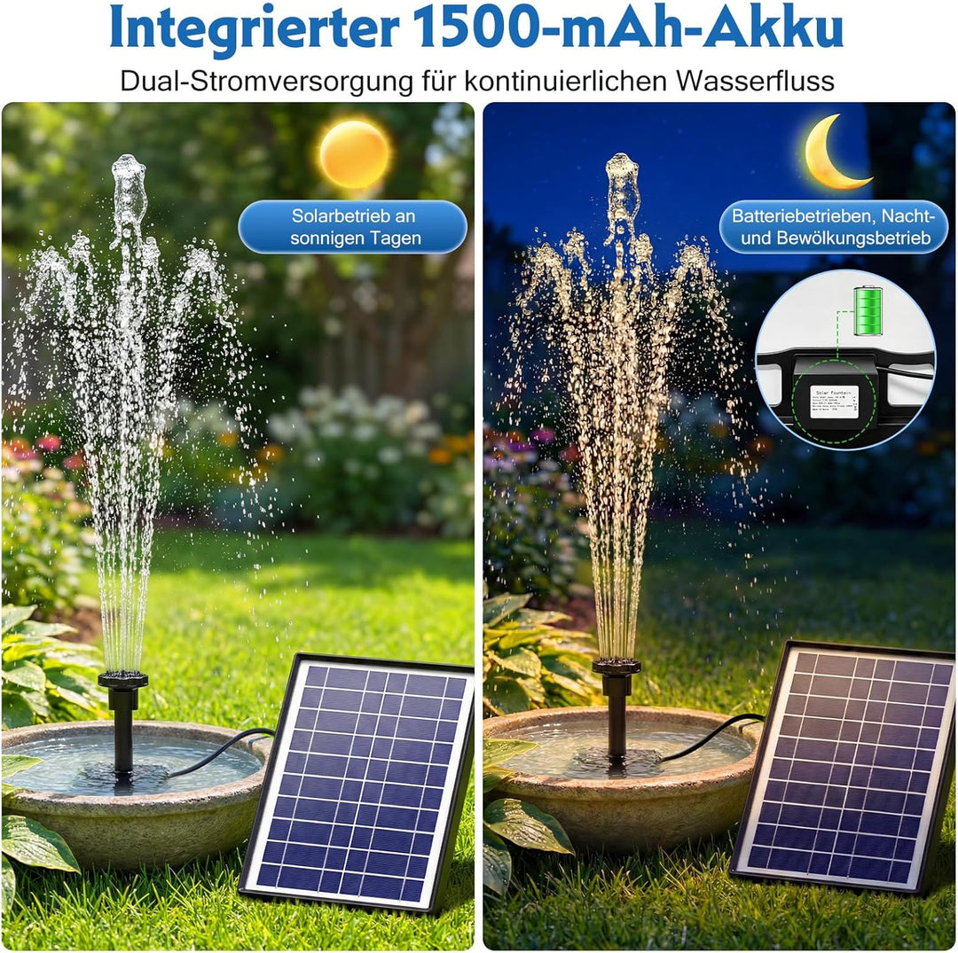 AISITIN 6.5W Solar Springbrunnen Eingebaute1500 mAh Batterie Upgraded Solar Teichpumpe Wasserpumpe S