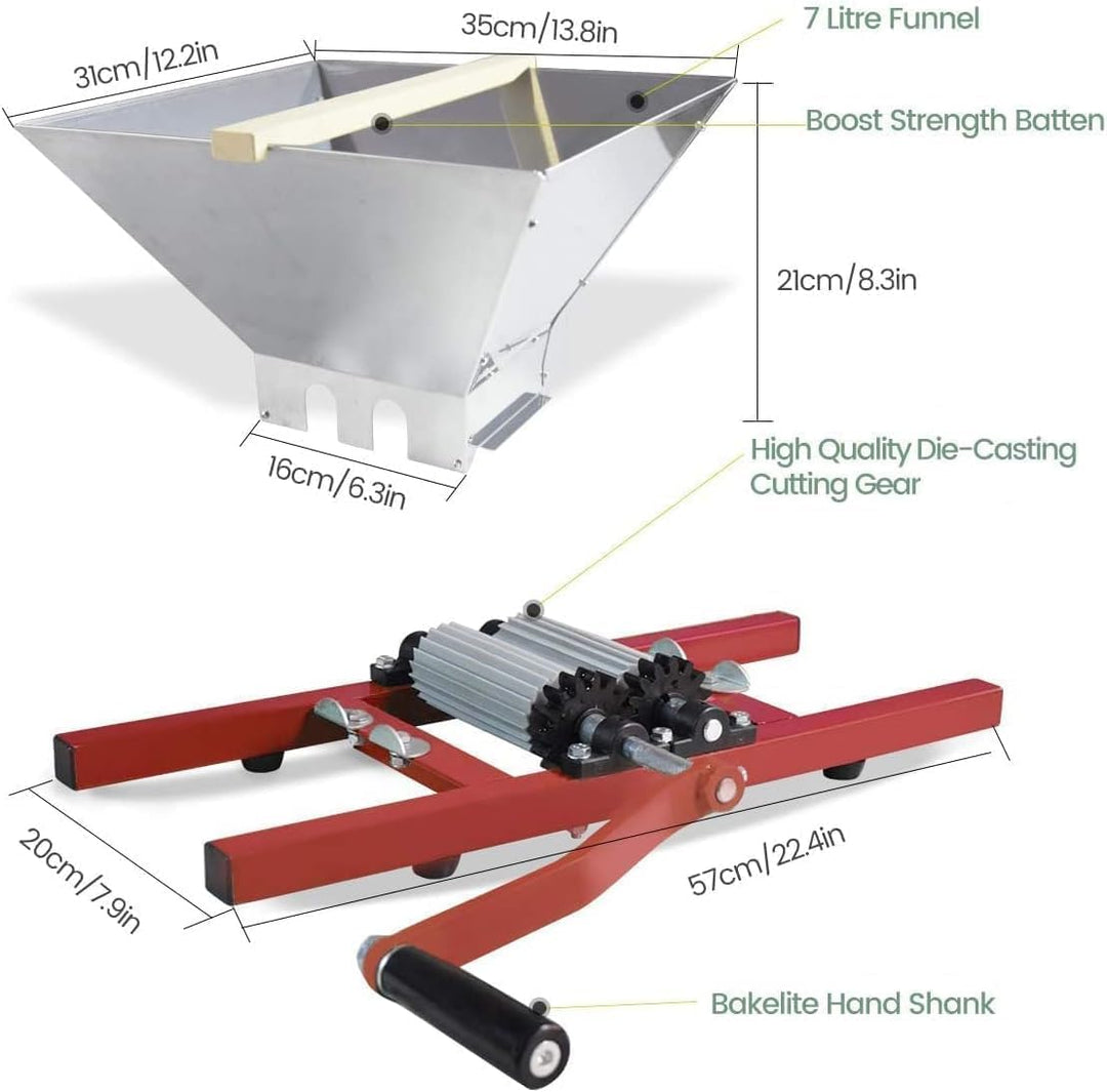 7L Traubenmühle Obstmühle Maischemühle Fruchtbrecher Pulper Mühle mit Handkurbel für Beeren Wein Sos