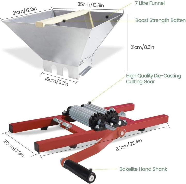 7L Traubenmühle Obstmühle Maischemühle Fruchtbrecher Pulper Mühle mit Handkurbel für Beeren Wein Sos