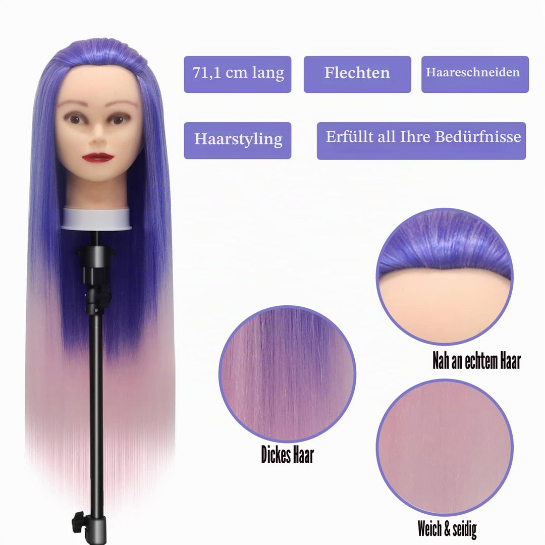 Trainingsköpfe, 28 inch Übungskopf Frisierkopf Friseur 100% Synthetikfaser-Haar Styling Kopf Frisier