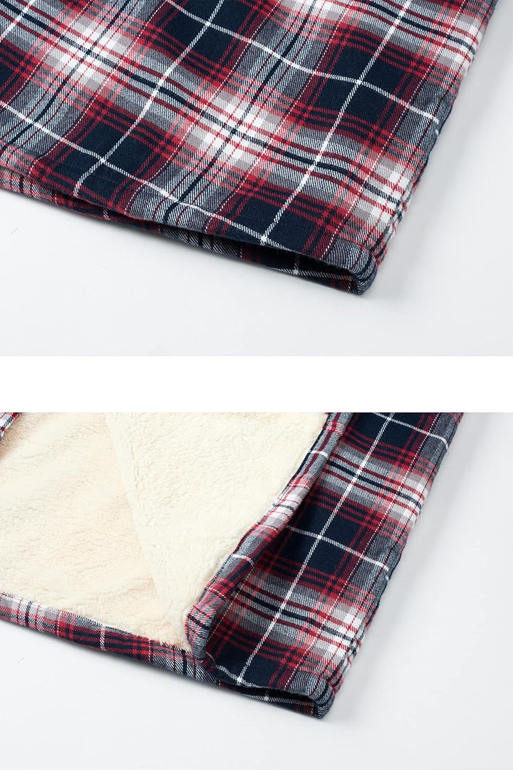 TACVASEN Herren Fleece Thermohemd Warm Flanellhemd Holzfällerhemd Winter Innenfleece Jacke S Rot Wei