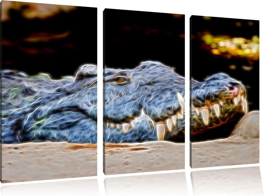 Dark gigantisches Krokodil NewArt 3-Teiler Leinwandbild 120x80 Bild auf Leinwand, XXL riesige Bilder