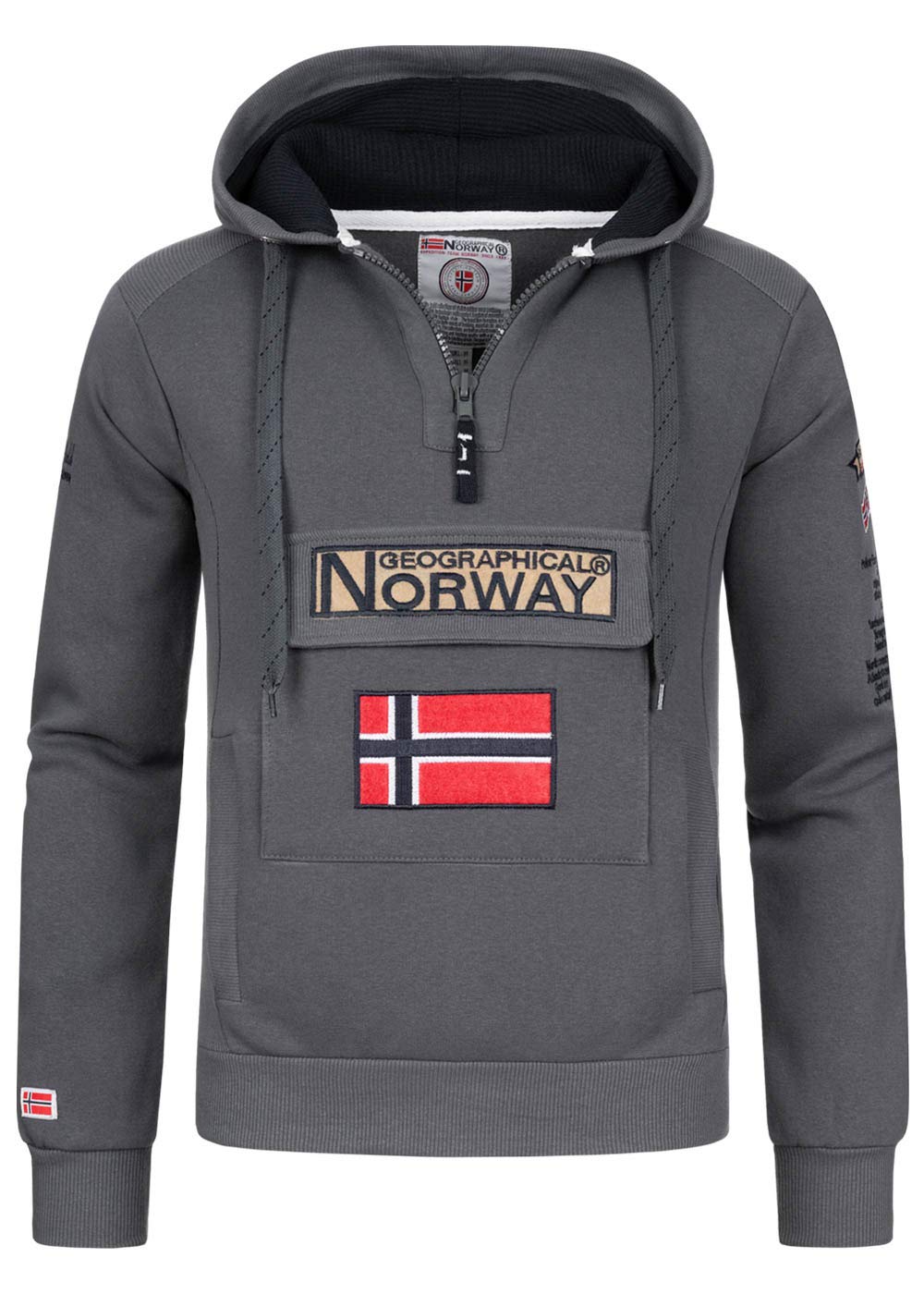 Geographical Norway Herren Gymclass Kapuzenpullover, Dunkelgrau