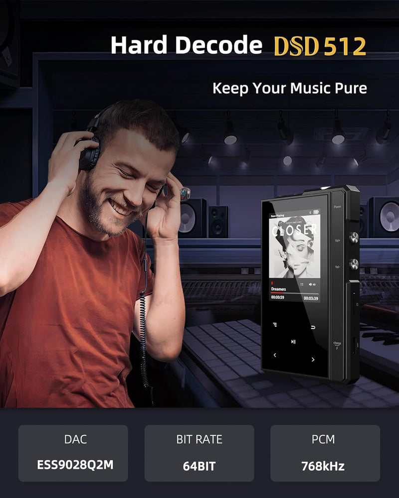 Hardware-Decode DSD512 HiFi MP3 Player mit Bluetooth, Verlustfreier Hochauflösender Digitaler Audio