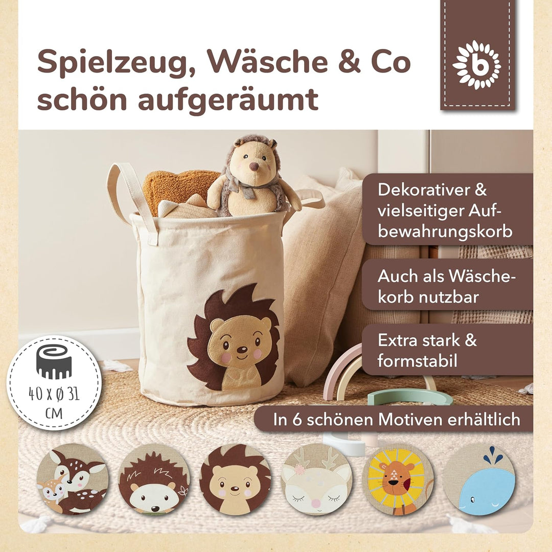 Bieco Wäschekorb Baby Igel Piksi | Grosser Aufbewahrungskorb Kinder Baumwolle und Wasserabweisend |