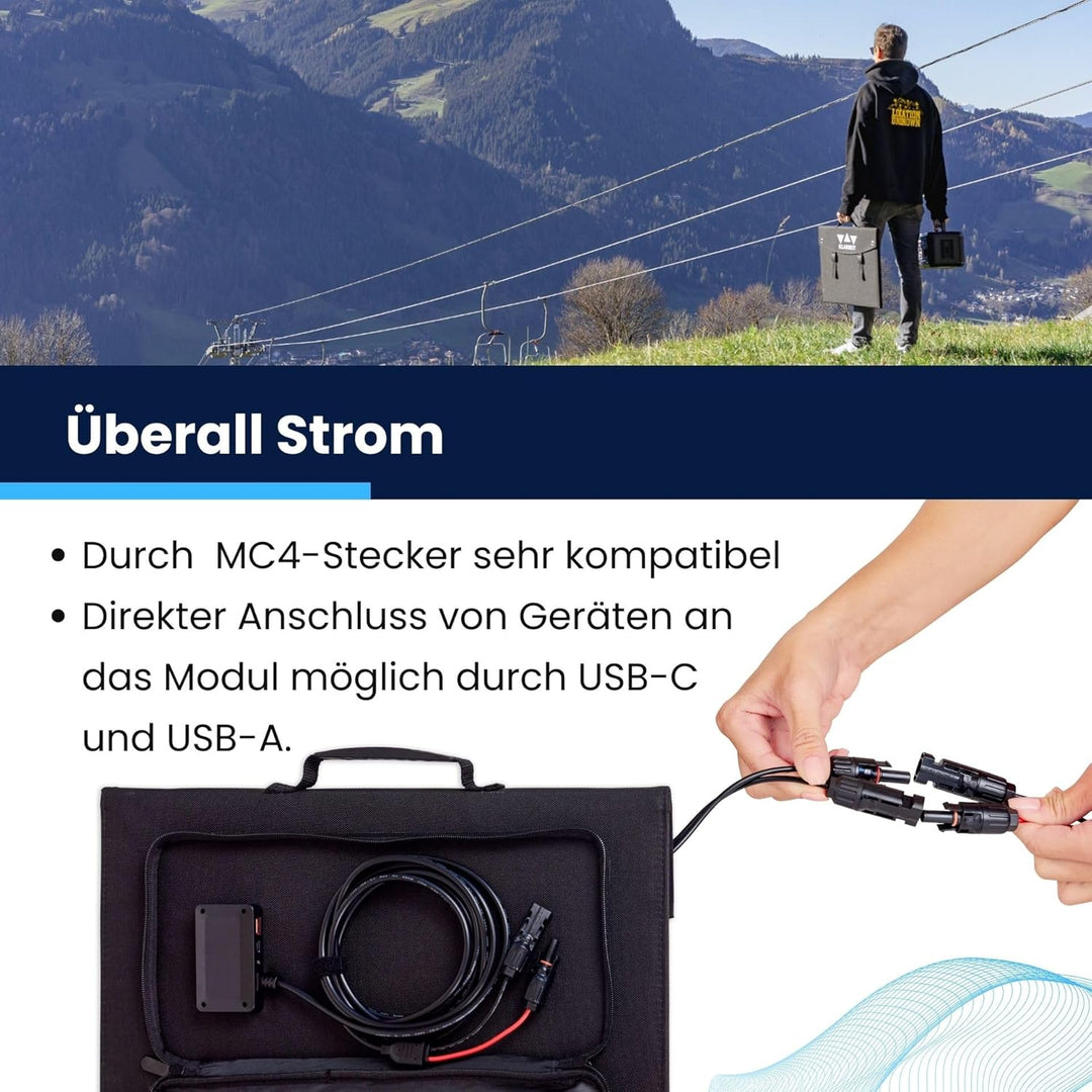 Solarpanel 100W faltbar - KLARBEIT EP-10 | Monokristallines Solarpanel Camping | Solarpanel USB Port