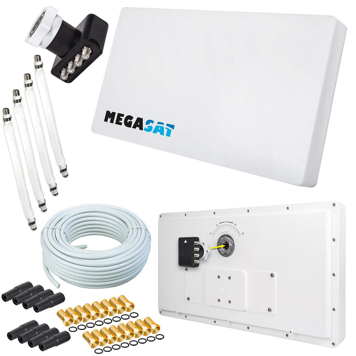 netshop 25 Set: Megasat Flachantenne Profi Line H30 D4 Quad inkl. Fensterhalterung + 50m Kabel + 4X