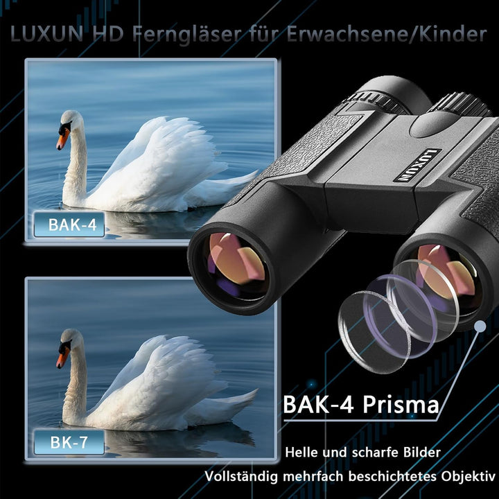 LUXUN 15x25 Fernglas für Erwachsene und Kinder, Klein leicht Binoculars mit FMC-Linse, Mini Kompakt