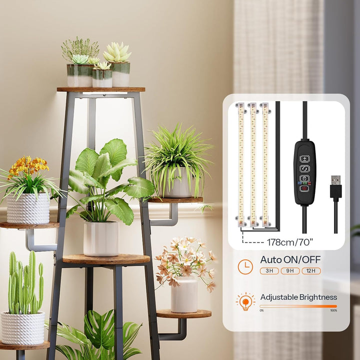 HOOBRO Pflanzenständer mit 3-flammiger Pflanzenlampe, Blumenständer, Pflanzenregal mit Timerfunktion