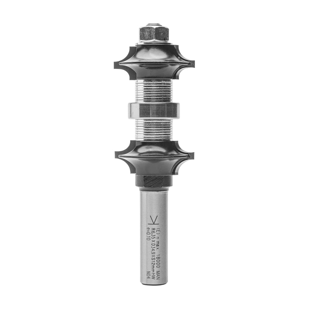 ENT 14840 Doppelseitiger Abrundfräser HW, Schaft (S) 12 mm, Durchmesser (D) 34,9 mm, R1 6,35 mm, R2