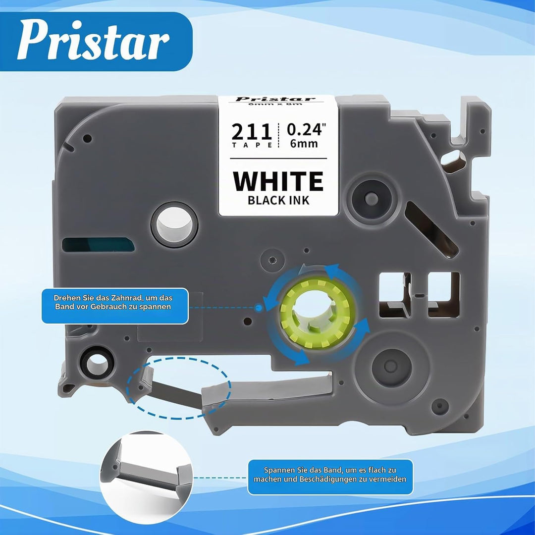 Pristar 6mm Kompatibel Schriftband als Ersatz für Brother TZe-211 TZe211 TZ-211 TZe 6mm Schwarz auf