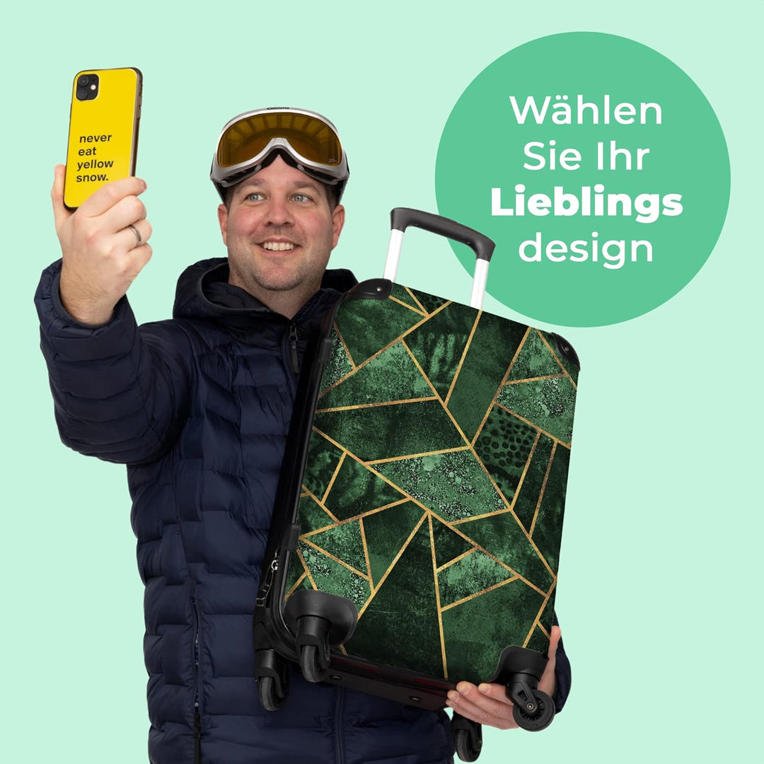 Koffer gross Trolley Rollkoffer Reisekoffer mit 4 Rollen Fotokoffer - Muster - Abstrakt - Gold - Grü