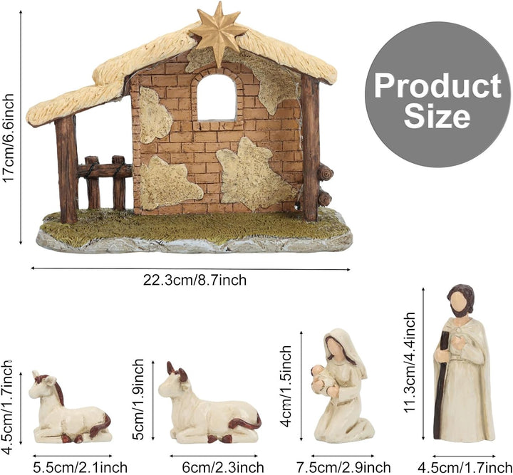 Topsky Krippenfiguren Set – Weihnachtskrippe mit Beleuchtung, 5pcs Krippenset Handbemalt – Weihnacht